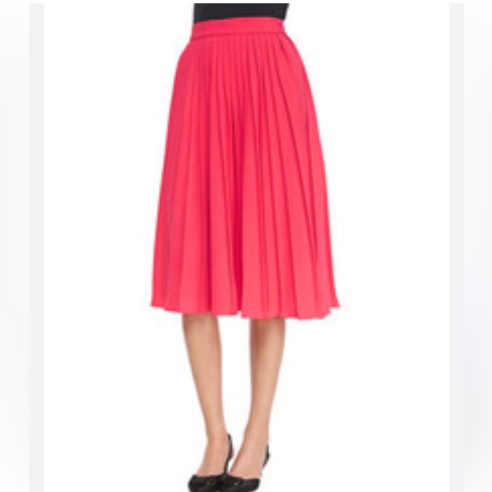 Kate Spade 100% Silk Red Pleated Midi Skirt Size 6
